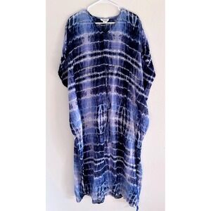 BeachLunchLounge Coverup Small Blue Kaftan Tie Boho Flowy Coastal‎ Beach Resort